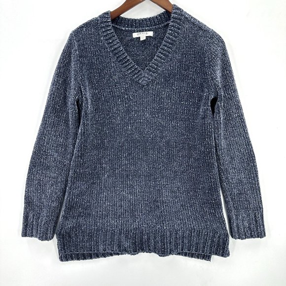 Orvis Sweaters - Orvis Sweater Womens Pullover Chenille V-Neck Chunky Knit Marled Blue Size S